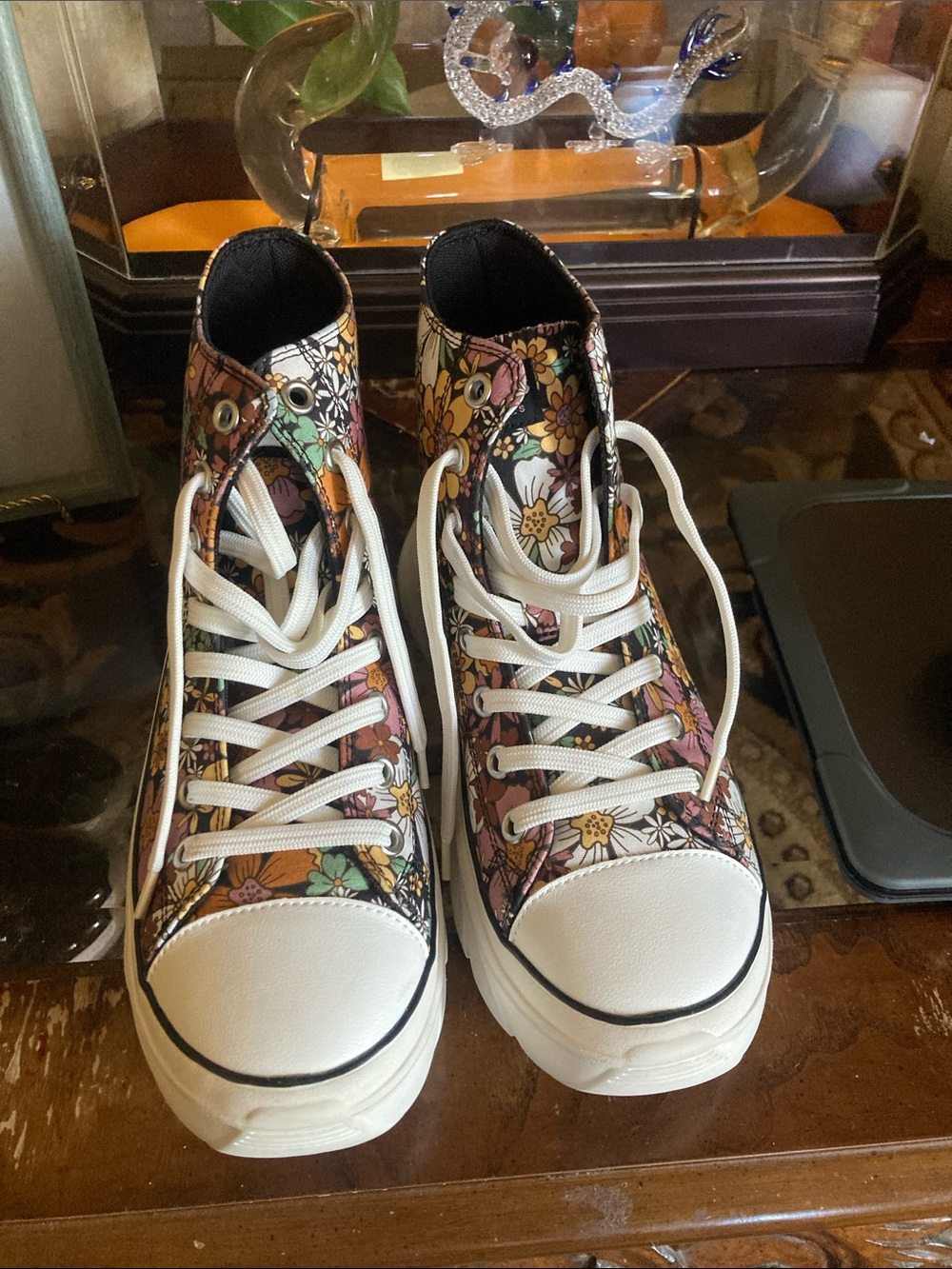 Skechers Floral High-Top Sneakers in White, Black, Pink, Green, Yellow, Orange